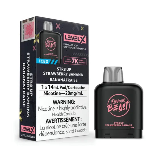 LEVEL X FLAVOUR BEAST PODS - STR8 UP STRAWBERRY BANANA ICED